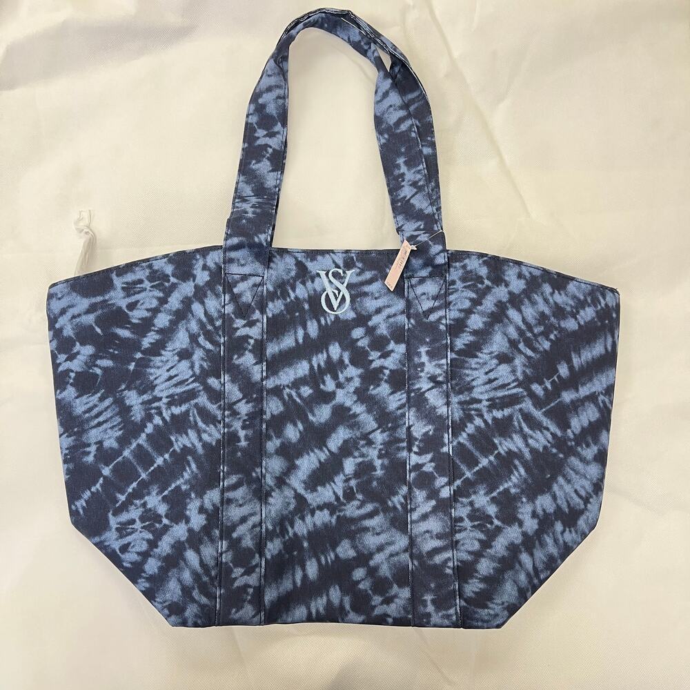 Victoria's Secret Tie Dye Blue Large Weekender Zipper Tote Shoulder Bag NWT